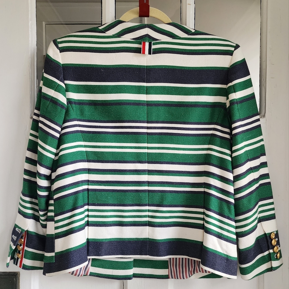 Thom Browne Stripe Green and Navy Blazer, Sz 3 - Picture 9 of 16